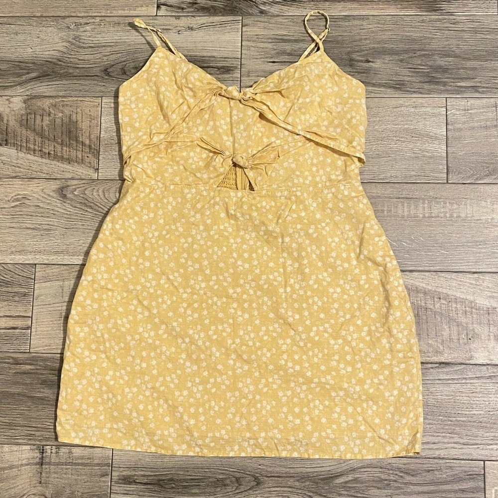 Abercrombie & Fitch L Double Knot-Front Cutout Mini Dress Yellow Floral Large